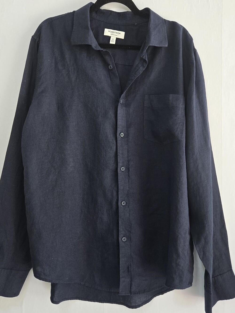 Nordstrom Men's Size XL Navy 100% Linen Button-Up L/Sl Shirt